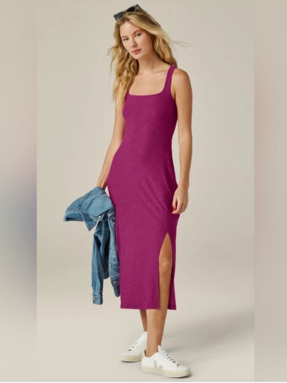 Beyond Yoga Featherweight Getaway Midi Dress Size Small Magenta Pink Vacation